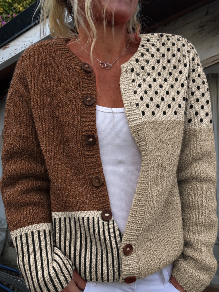 CARDIGAN MINIMALISTE AVEC IMPRIMÉ ABSTRAIT À POIS ET BOUTONS
