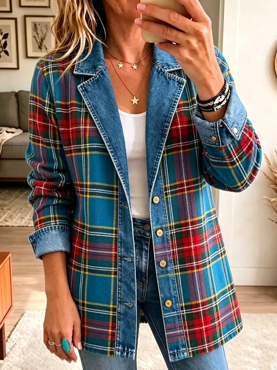 Madison – Blazer en jean à patchwork tartan