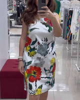 Robe élégante sans manches à imprimé floral