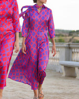Robe chemise col V manches 3/4