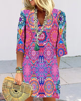Robe à manches 3/4 à imprimé géométrique