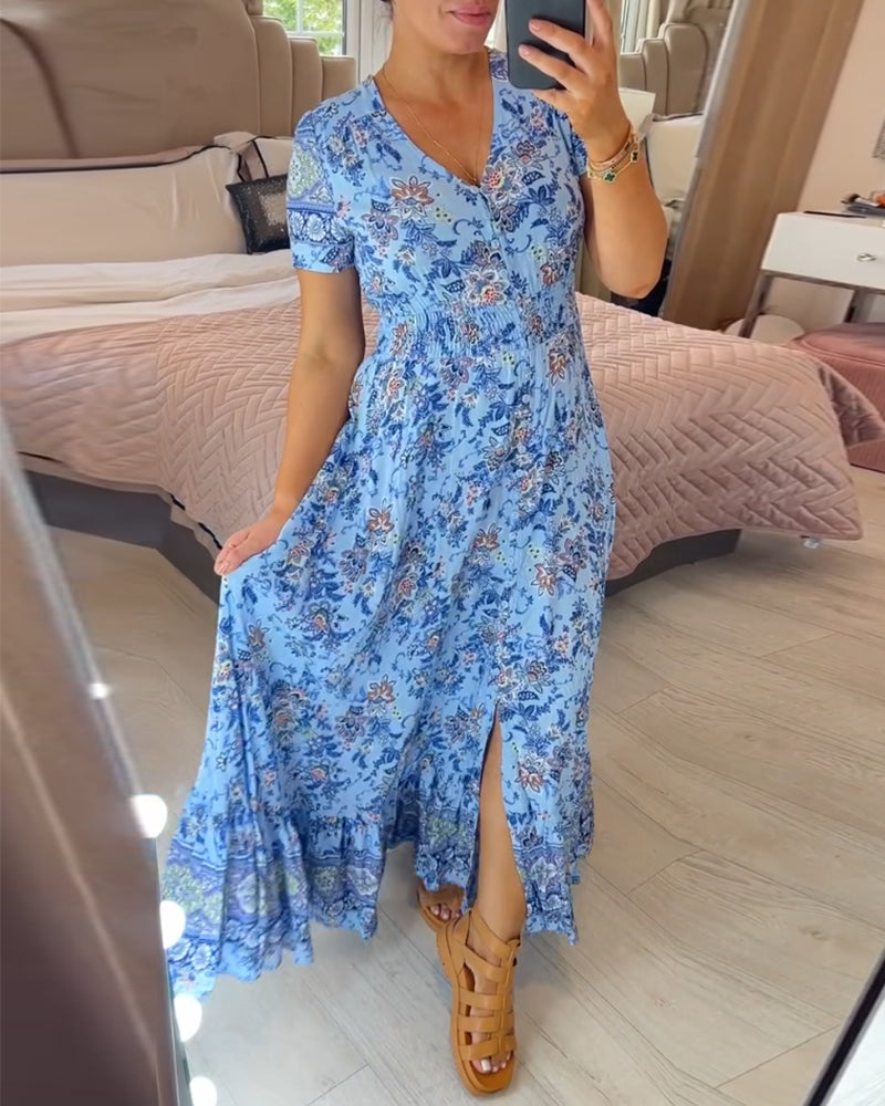 Robe col V à imprimé fleuri