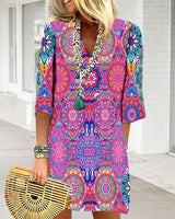 Robe à manches 3/4 à imprimé géométrique
