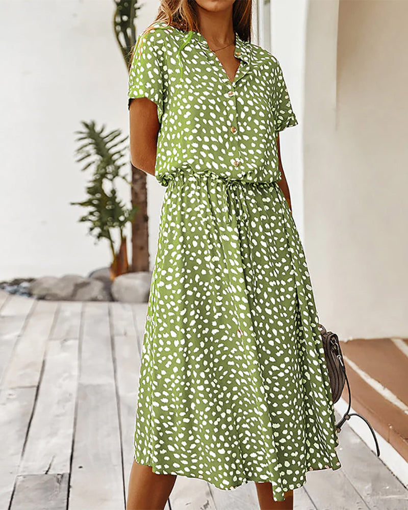Robe col V avec imprimé pois
