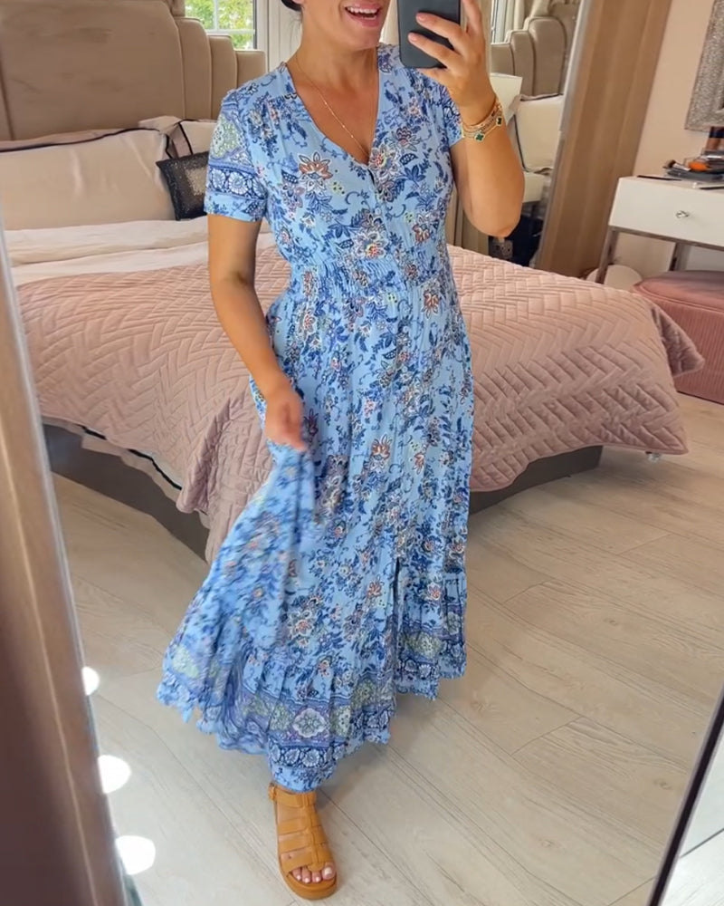 Robe col V à imprimé fleuri