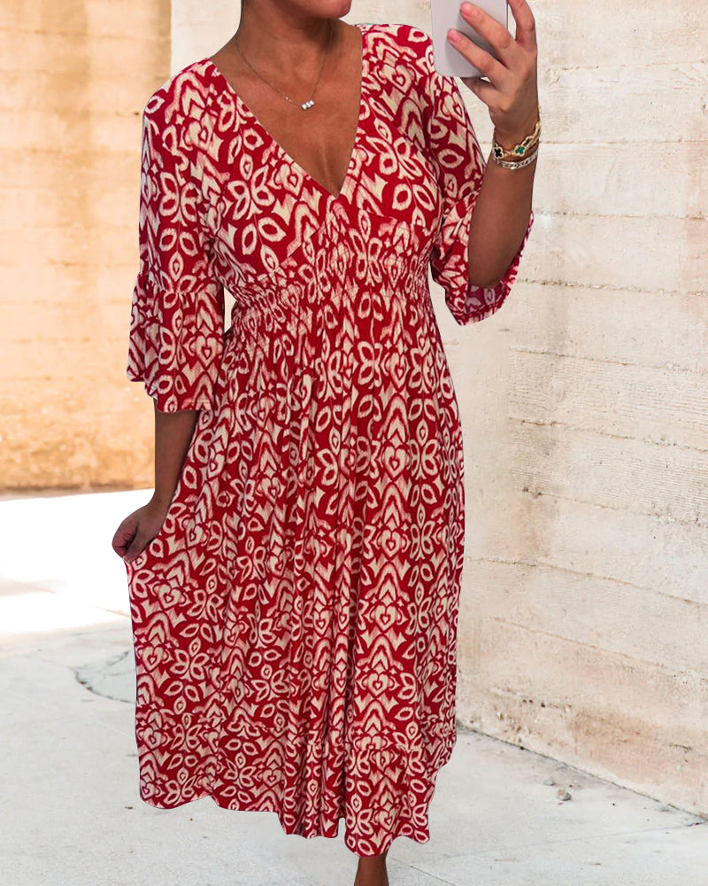 Robe longue imprimée rouge