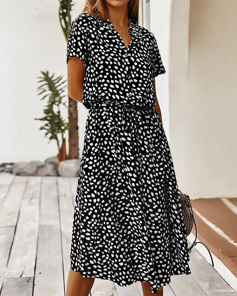 Robe col V avec imprimé pois