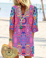 Robe à manches 3/4 à imprimé géométrique