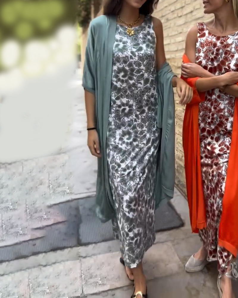 Costume deux pièces élégant à imprimé vintage