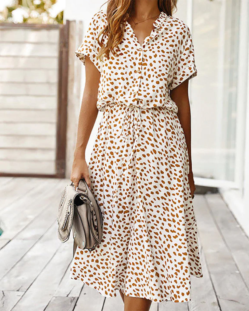 Robe col V avec imprimé pois