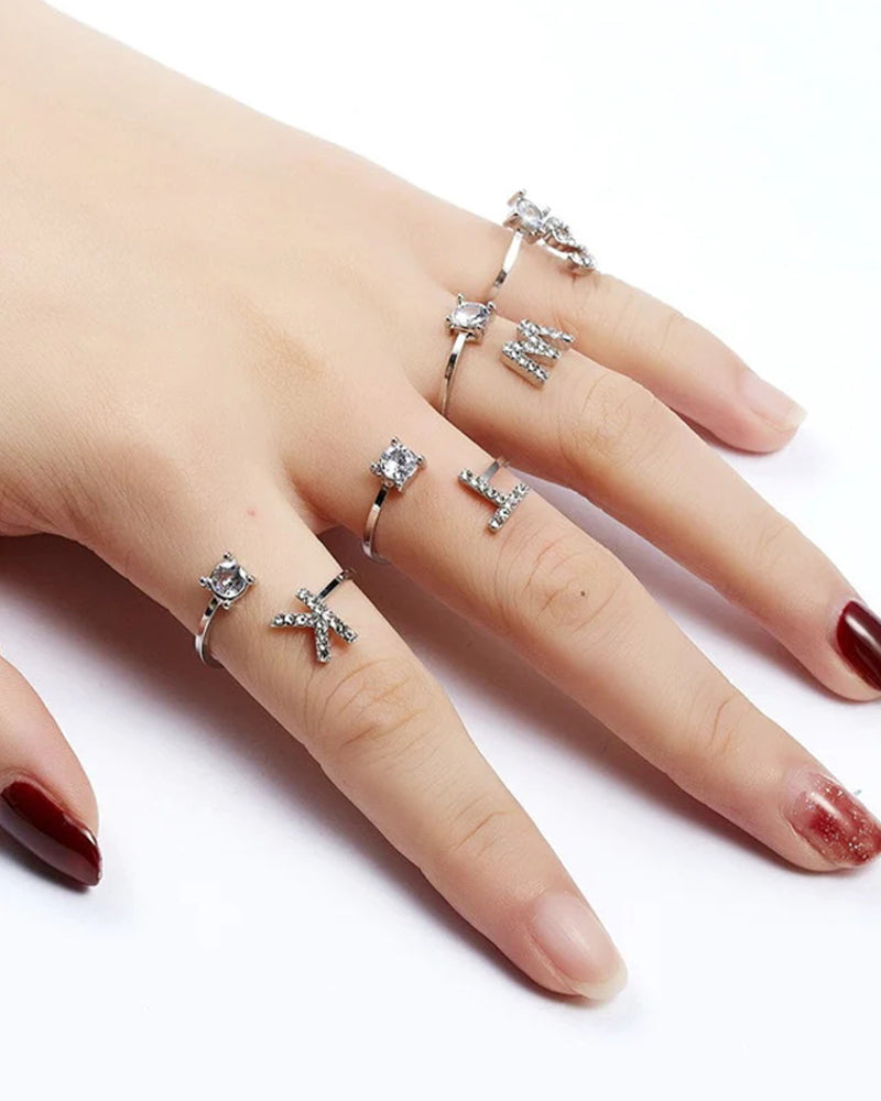 Bague ouverte en zircone avec initiales