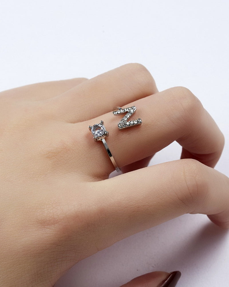 Bague ouverte en zircone avec initiales