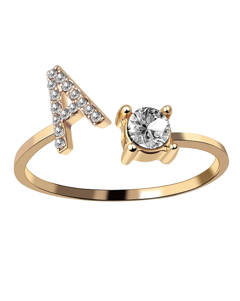 Bague ouverte en zircone avec initiales