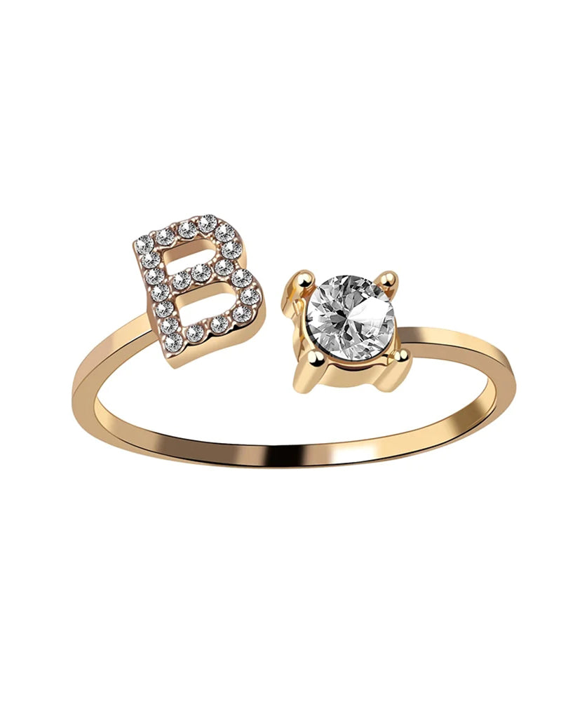 Bague ouverte en zircone avec initiales
