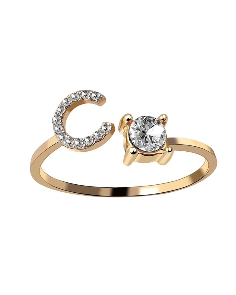 Bague ouverte en zircone avec initiales