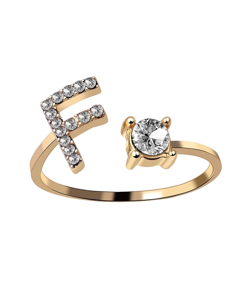 Bague ouverte en zircone avec initiales