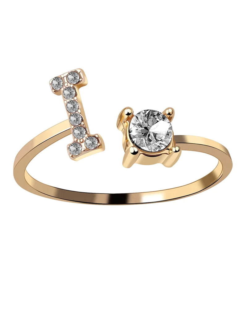 Bague ouverte en zircone avec initiales