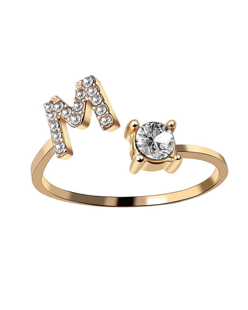 Bague ouverte en zircone avec initiales