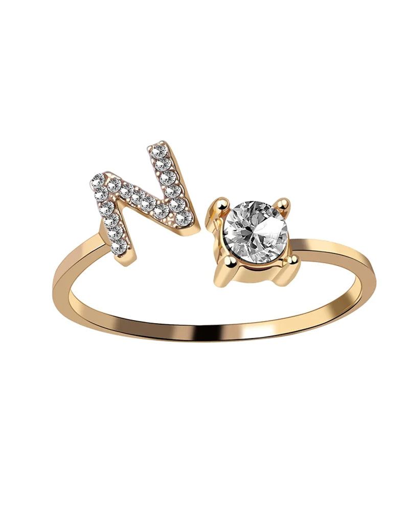 Bague ouverte en zircone avec initiales