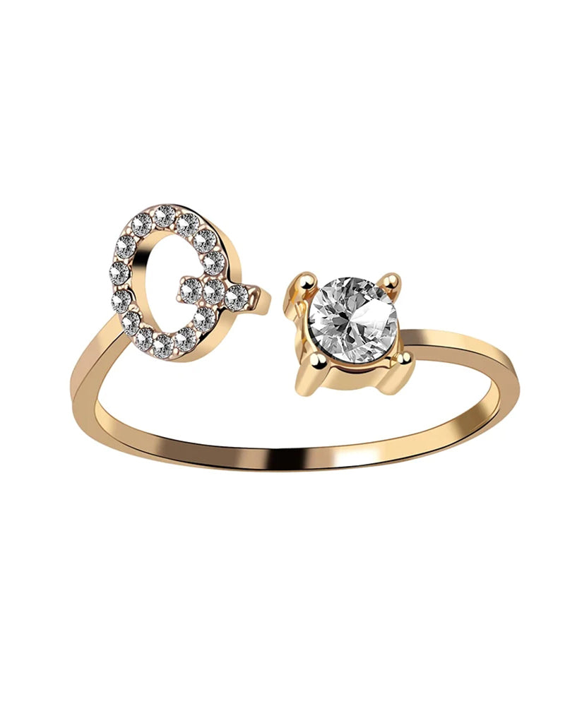 Bague ouverte en zircone avec initiales