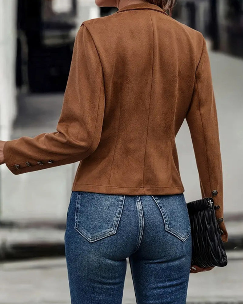 Veste élégante à double boutonnage de couleur unie