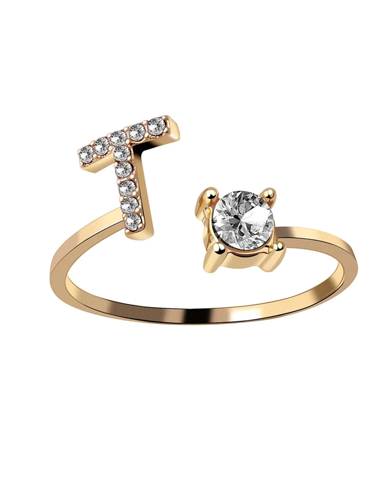 Bague ouverte en zircone avec initiales