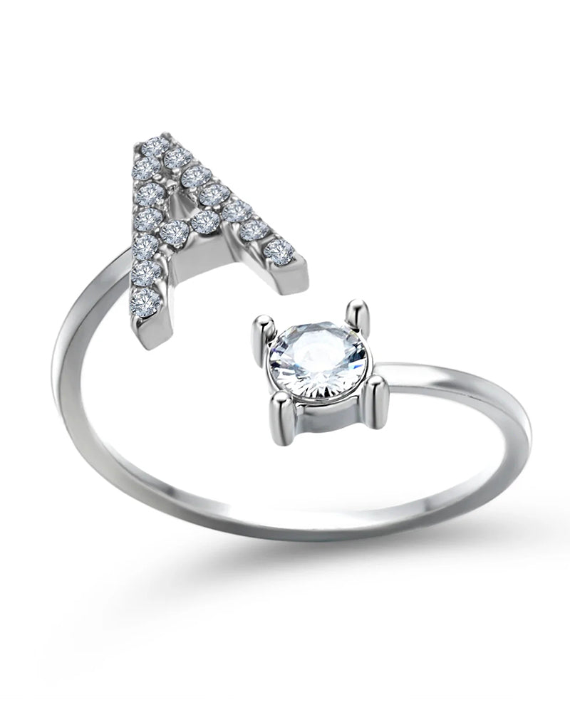 Bague ouverte en zircone avec initiales