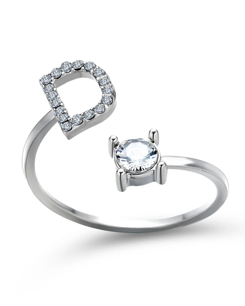 Bague ouverte en zircone avec initiales