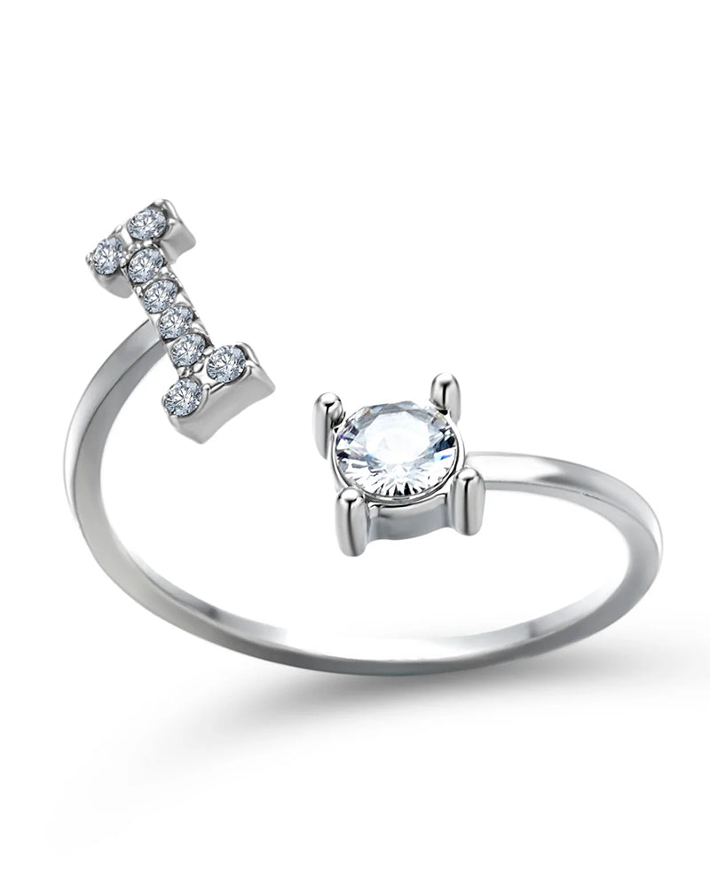 Bague ouverte en zircone avec initiales