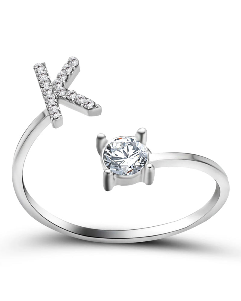 Bague ouverte en zircone avec initiales