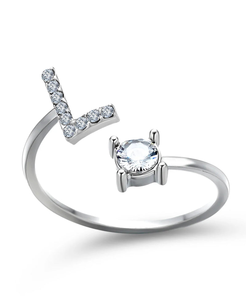 Bague ouverte en zircone avec initiales