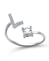 Bague ouverte en zircone avec initiales