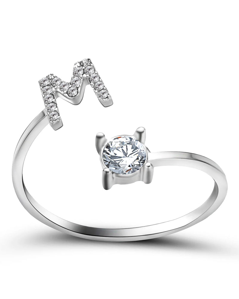 Bague ouverte en zircone avec initiales