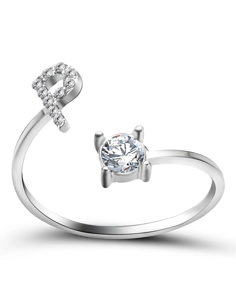 Bague ouverte en zircone avec initiales