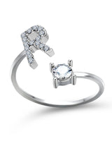 Bague ouverte en zircone avec initiales
