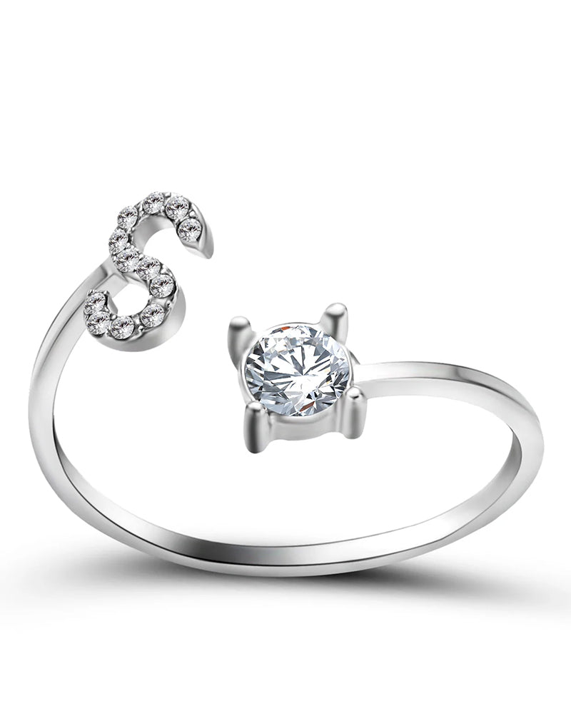 Bague ouverte en zircone avec initiales