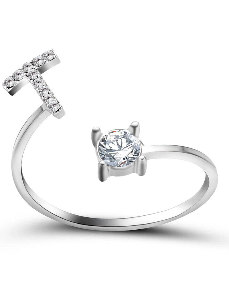 Bague ouverte en zircone avec initiales