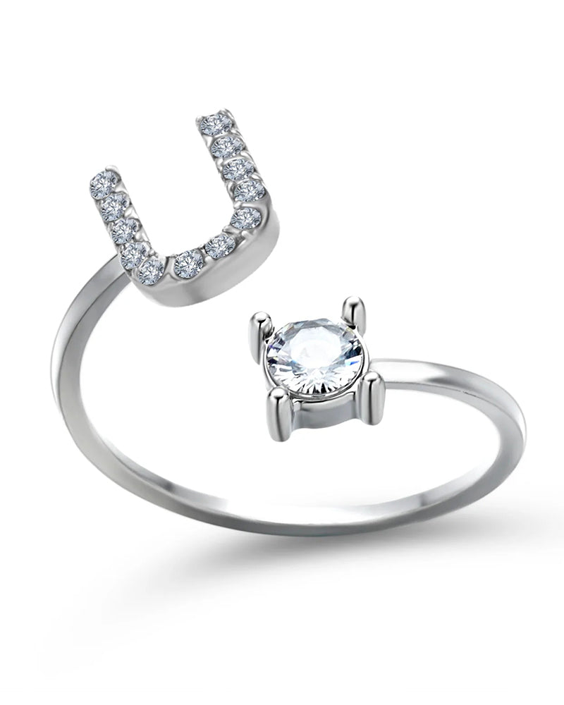 Bague ouverte en zircone avec initiales