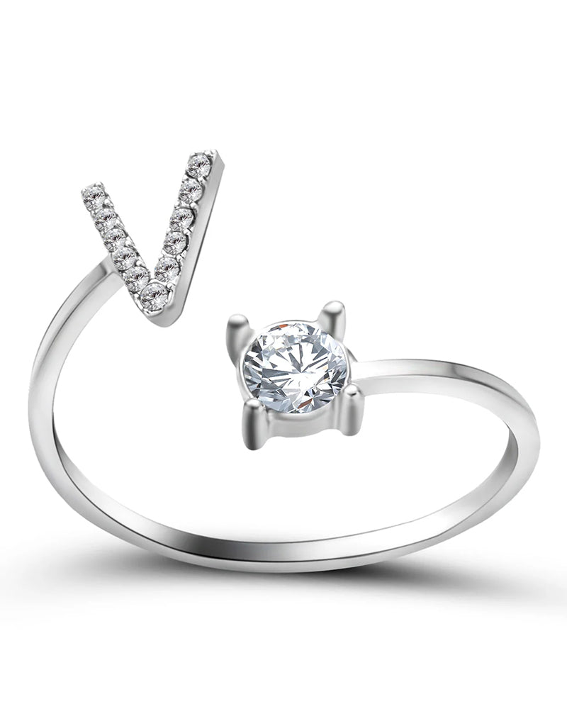 Bague ouverte en zircone avec initiales