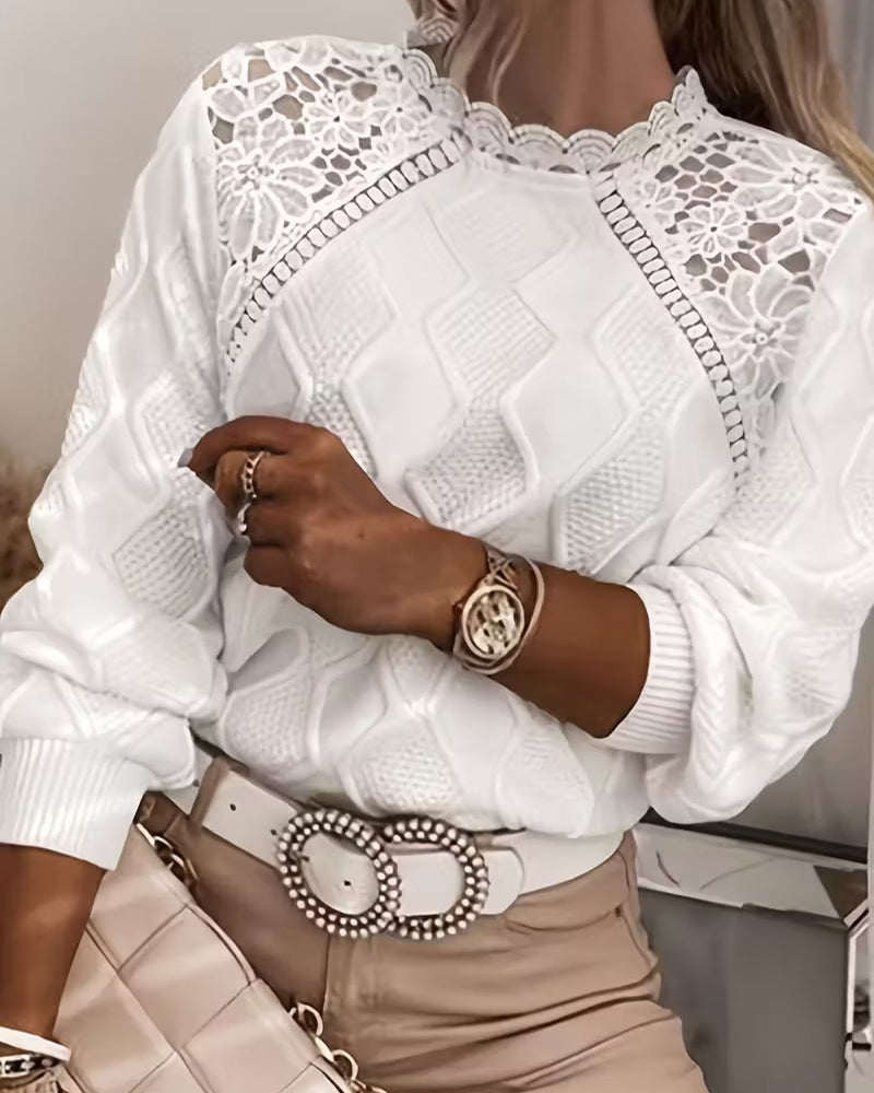 Pull Garniture Dentelle Mode Patchwork
