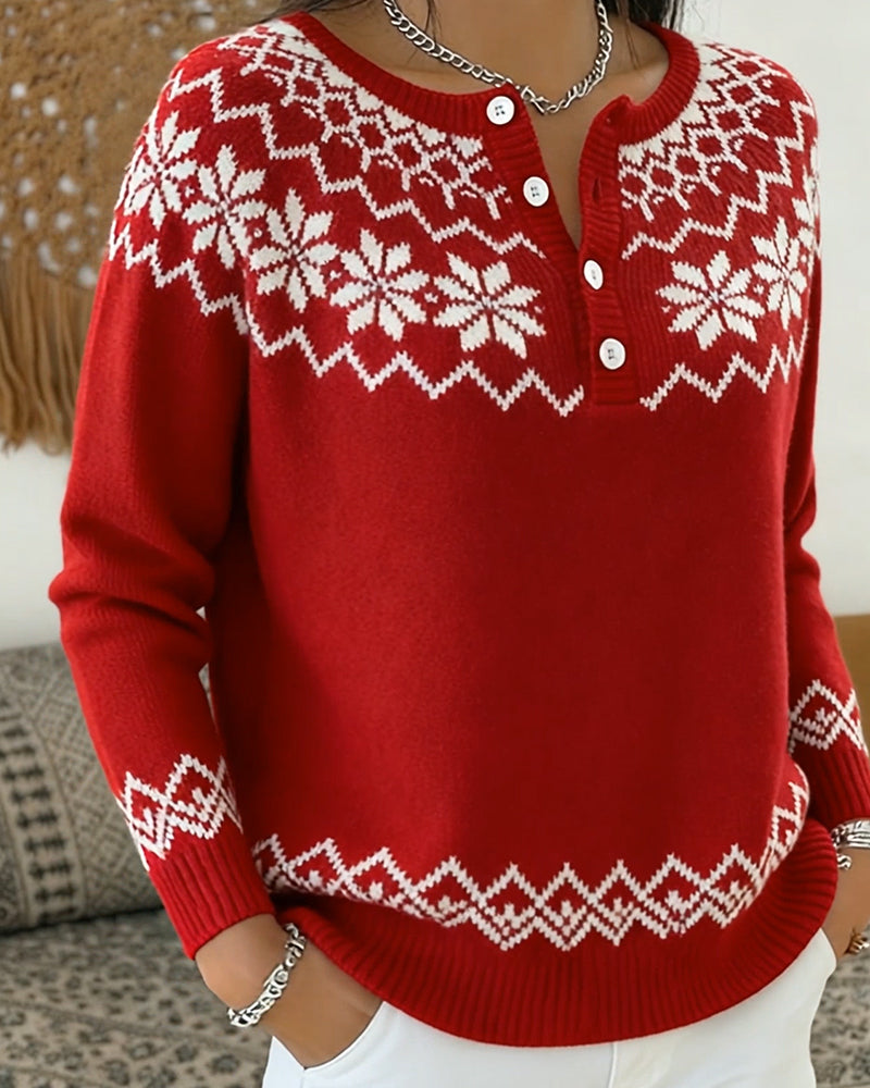 Pull Flocon De Neige Jacquard Demi-Ouvert