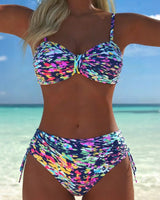 Bikini À Fines Bretelles Motif Abstrait Imprimé