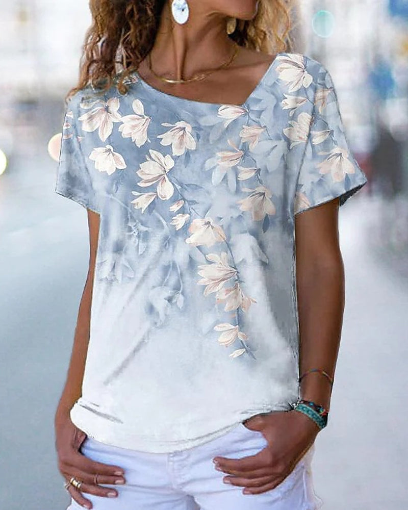 T-shirt col V à imprimé fleuri