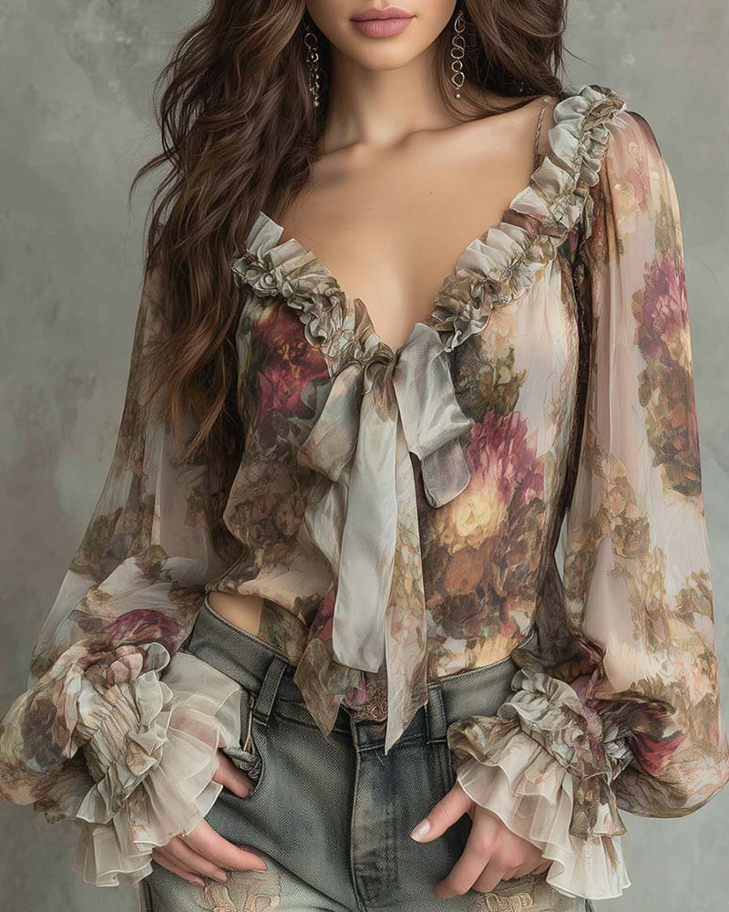 Blouse Imprimé Lotus Élégant
