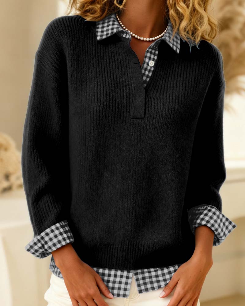 Pull Couleur Unie À Patchwork Écossais