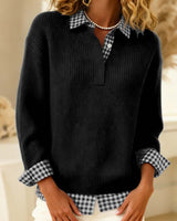 Pull Couleur Unie À Patchwork Écossais