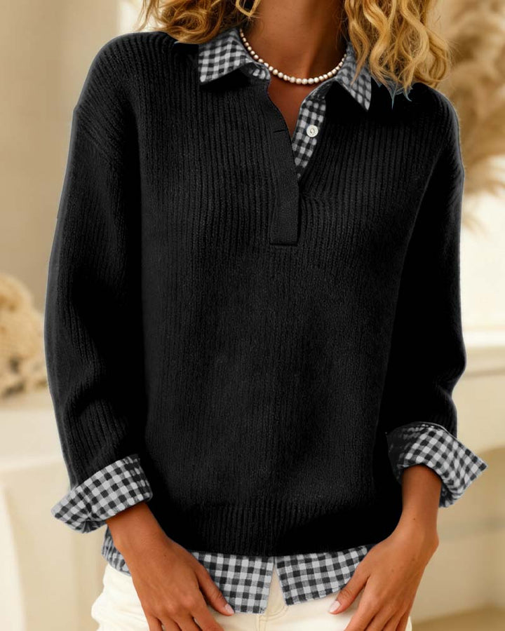 Pull Couleur Unie À Patchwork Écossais