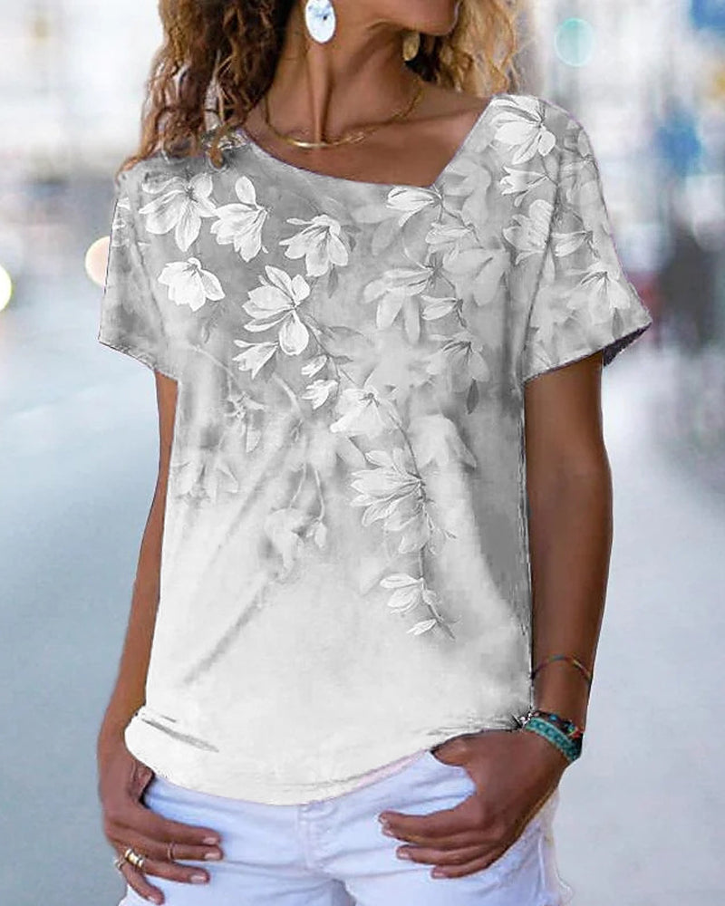 T-shirt col V à imprimé fleuri