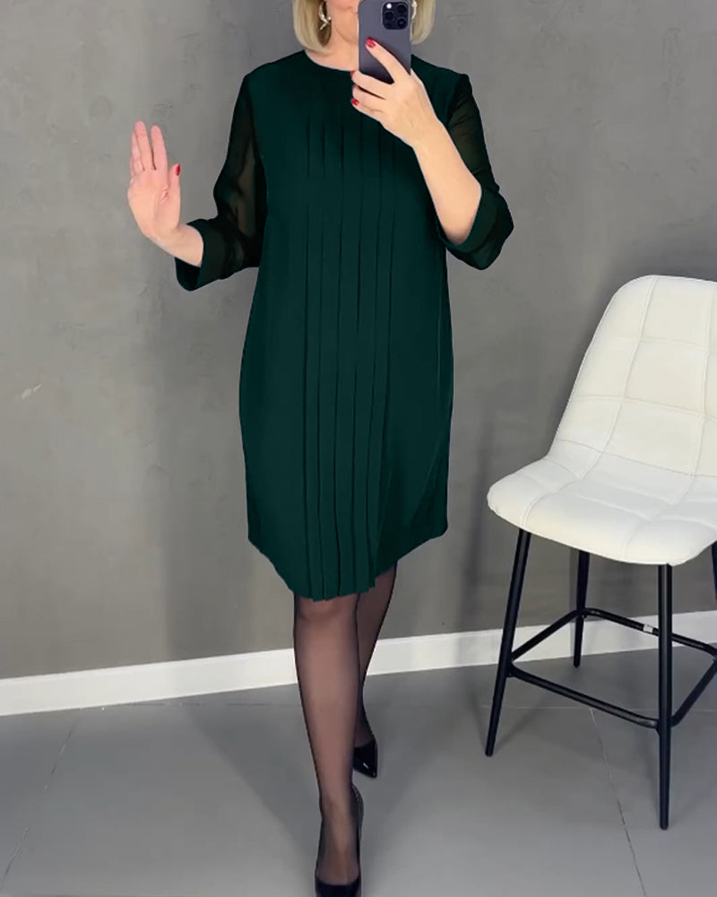 Robe plissée en maille patchwork de couleur unie