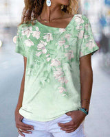 T-shirt col V à imprimé fleuri